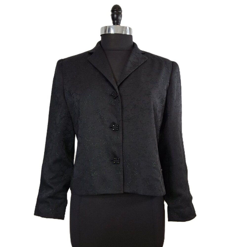 Louben Sz 10 Black Textured Floral Blazer Cropped Whimsigoth Goth Coquette